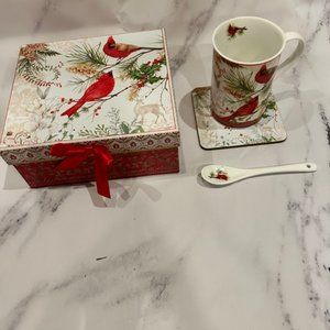 Delton Porcelain Cardinal Mug, Coaster and Spoon